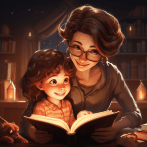 Illustrate a mom and child reading.