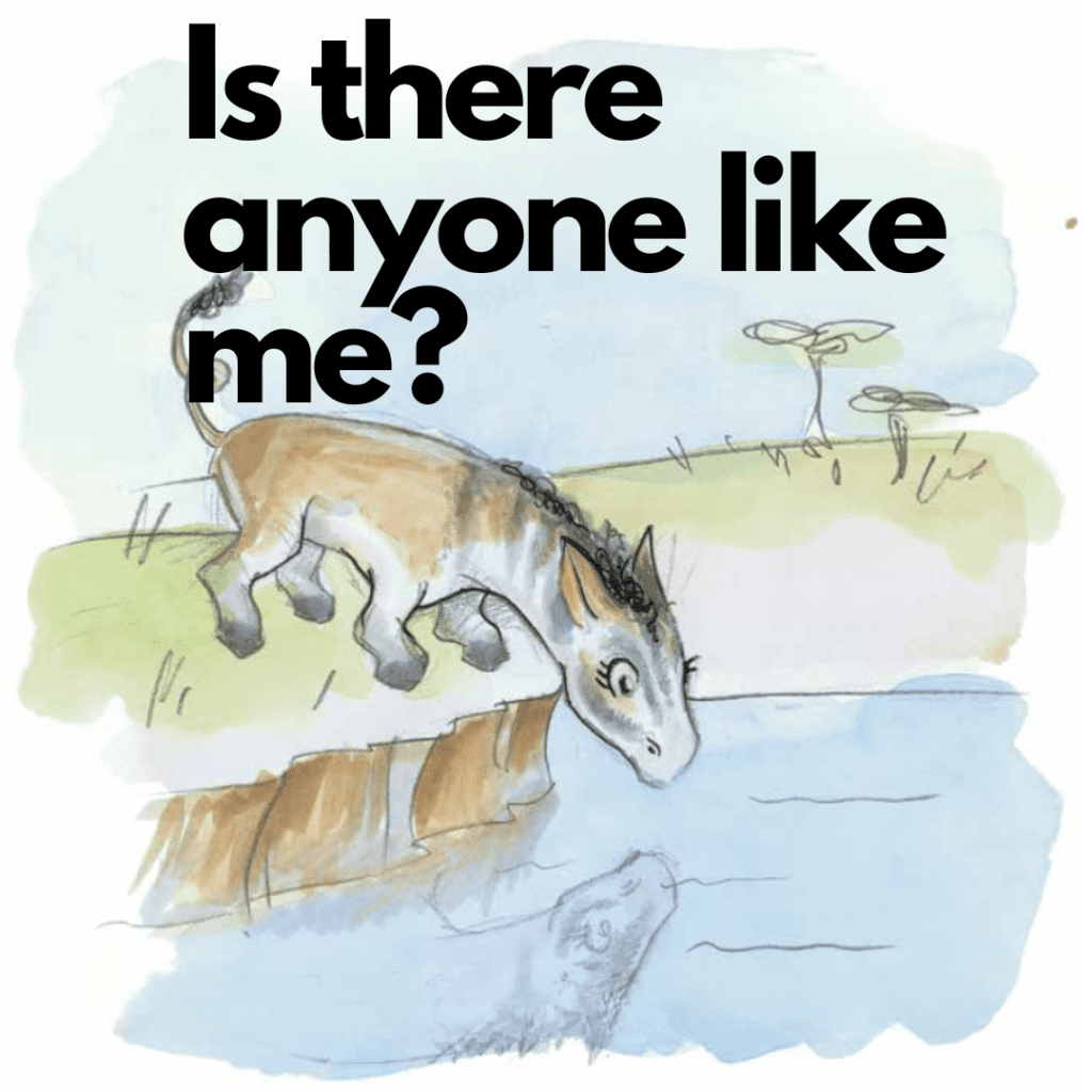 Cover of "Is There Anyone Like Me?" showing a young donkey with a curious expression, looking up as if imagining someone just like them in the world.